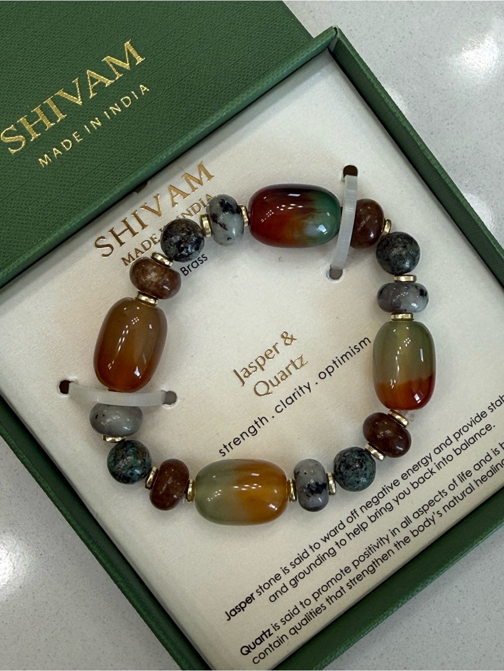 Shivam Jasper & Quartz Multicolor Beaded Stretch Bracelet NIB